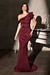LaDivine CR886 Brush Train Asymmetrical Neckline Dress