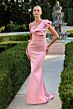 LaDivine CR886 Brush Train Asymmetrical Neckline Dress