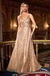 LaDivine CC474 V-Neck Beaded Spaghetti Strap Dress