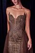 LaDivine CB172 Tulle Overskirt Plunging Neck Dress