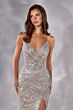 LaDivine CC498 Fitted Spaghetti Strap Side Slit Beaded Dress