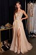 LaDivine CD2412 V-Neck High Slit A-Line Dress