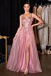 LaDivine CD2412 V-Neck High Slit A-Line Dress