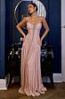 LaDivine CD421 High Slit A-Line Ruched Bodice Dress