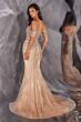 LaDivine CD654 Beaded Off The Shoulder Gold Dress