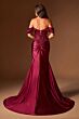 LaDivine CD656 Side Slit Burgundy Off The Shoulder Dress