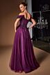 LaDivine CD657 Off The Shoulder Corset Bodice Eggplant Dress