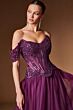 LaDivine CD657 Off The Shoulder Corset Bodice Eggplant Dress