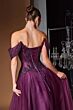 LaDivine CD657 Off The Shoulder Corset Bodice Eggplant Dress