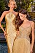 LaDivine CDS576 Beaded Bodice A-Line Fringe Skirt Gold Dress