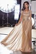 LaDivine CL11 Sheer Bateau Neck Gold Cap Sleeve Dress