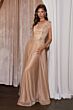 LaDivine CL11 Sheer Bateau Neck Gold Cap Sleeve Dress