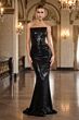 LaDivine J904 Strapless Fitted Sheer Side Dress