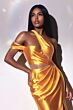 LaDivine Y025 Side Slit Asymmetric Neck Fitted Dress