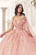 LaDivine 15719 Cape Train Floral Glitter Quinceanera Dress