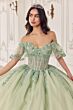 LaDivine 15725 Flutter Sleeves Sheer Corset Quinceanera Dress