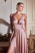 LaDivine 7469 V-Neck Slit Skirt Dress