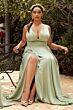 LaDivine 7469 V-Neck Slit Skirt Dress
