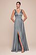 LaDivine 7469 V-Neck Slit Skirt Dress