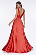 LaDivine 7469 V-Neck Slit Skirt Dress