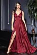 LaDivine 7469 V-Neck Slit Skirt Dress