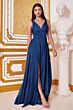 LaDivine 7469 V-Neck Slit Skirt Dress