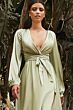 LaDivine 7475C Slit Sleeves Plunging Neck Dress