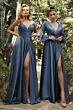 LaDivine 7475C Slit Sleeves Plunging Neck Dress