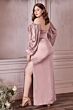 LaDivine 7482C Balloon Sleeves Side Slit Dress