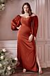 LaDivine 7482C Balloon Sleeves Side Slit Dress