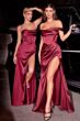 LaDivine 7483 High Slit Lace-Up Dress