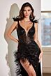 LaDivine 9312 Feather Strap High Slit Dress