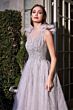 LaDivine B704 Feather Shoulders Sheer Bodice Dress