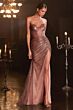 LaDivine CB084 Sheer Corset Sharkbite Slit Dress
