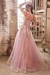 LaDivine CB142 Plunging Neck Glitter Tulle Dress
