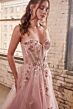 LaDivine CB142 Plunging Neck Glitter Tulle Dress