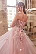 LaDivine CB142 Plunging Neck Glitter Tulle Dress