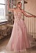 LaDivine CB142 Plunging Neck Glitter Tulle Dress
