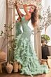 LaDivine CC1608 Feather Skirt Lace-Up Back Dress