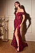 LaDivine CC2164 Floral Glitter Off The Shoulder Dress