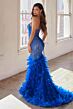 LaDivine CC2308 Feather Skirt Plunging Neck Dress