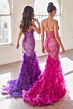 LaDivine CC2308 Feather Skirt Plunging Neck Dress