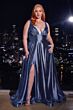 LaDivine CC2349C V-Neck Scoop Back Plus Size Dress