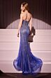 LaDivine CC6018 Lace-Up Back Plunging Neck Dress