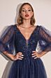 LaDivine CD0182 Balloon Sleeve Beaded Bodice Dress