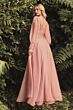 LaDivine CD0183 Embroidered Bodice Bishop Sleeve Dress