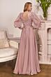 LaDivine CD0183 Embroidered Bodice Bishop Sleeve Dress