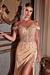 LaDivine CD0186 Lace Corset High Slit Dress