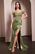 LaDivine CD0186 Lace Corset High Slit Dress