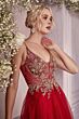 LaDivine CD0195 Sheer Bodice Open Back Dress